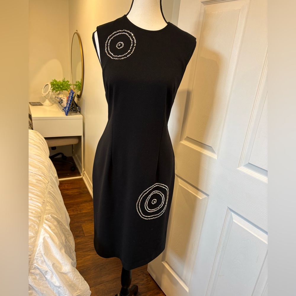 Joseph Ribkoff Black Rhinestone Cocktail Dress Stretch Size 10